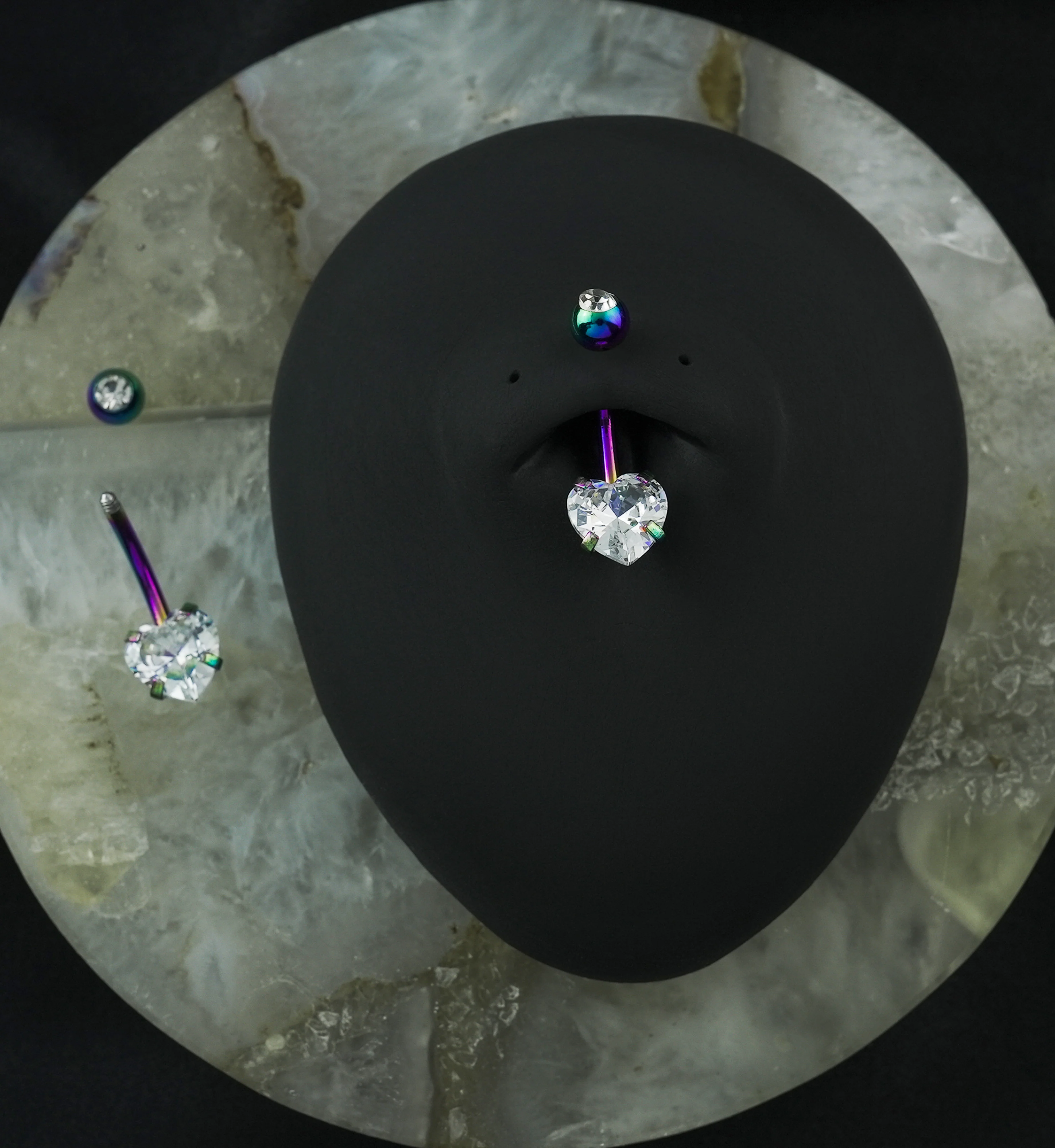 Rainbow PVD Clear CZ Heart Belly Button Ring - Image 2
