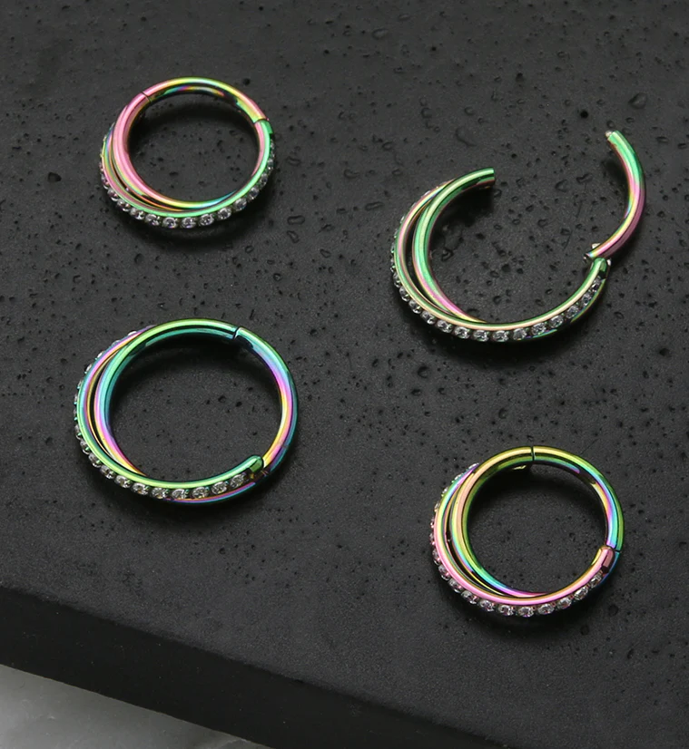 Rainbow PVD Entwine CZ Stainless Steel Hinged Segment Ring - Image 2