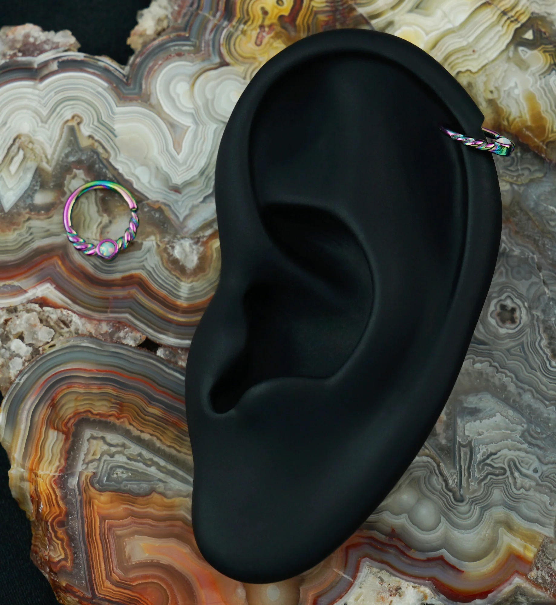 Rainbow PVD Opalite Twine Seamless Ring - Image 3