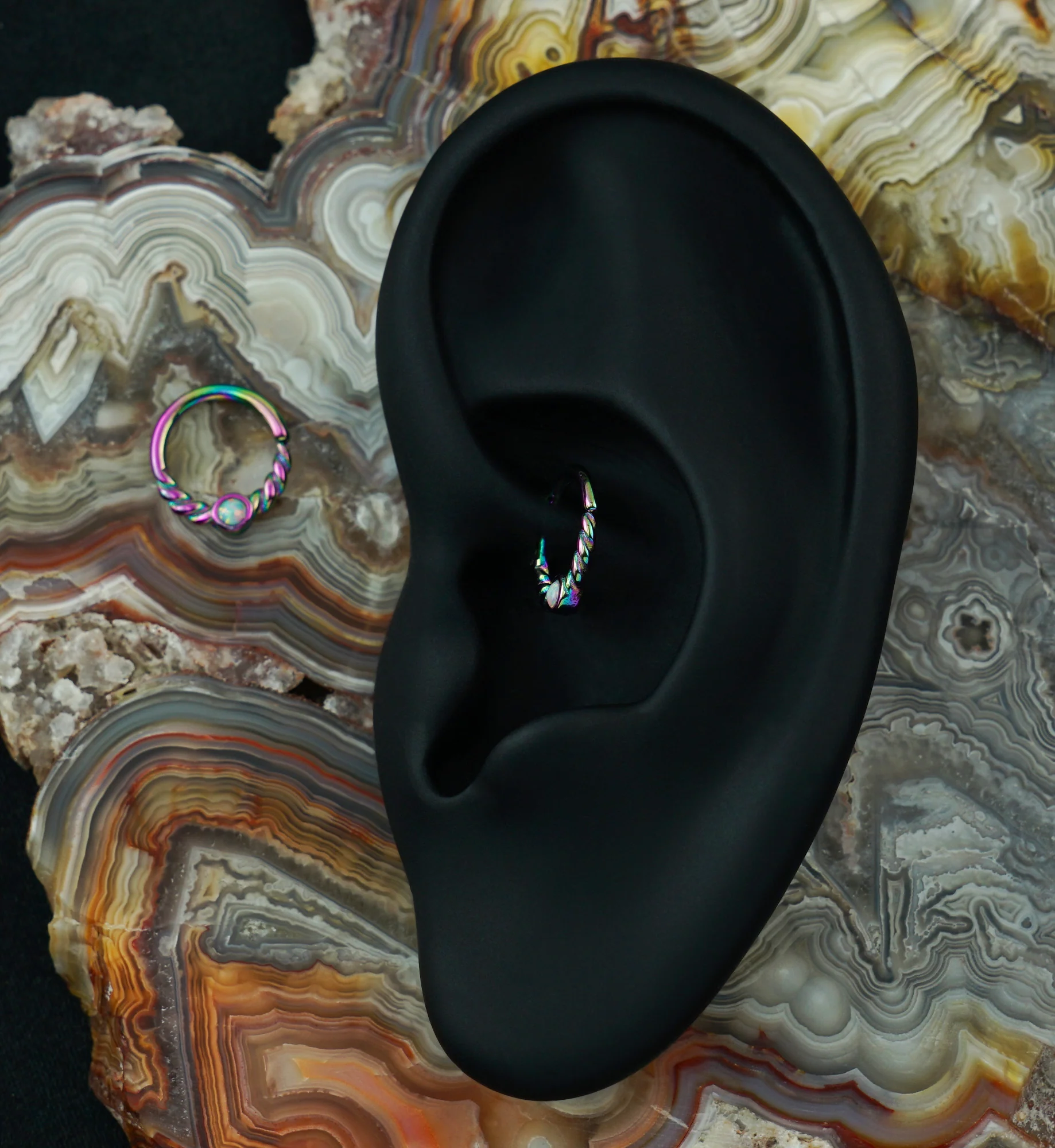 Rainbow PVD Opalite Twine Seamless Ring - Image 4