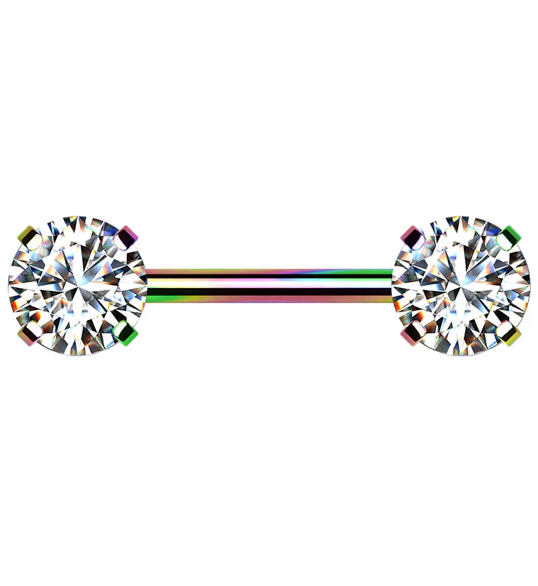 Rainbow PVD Stainless Steel Double CZ Threadless Barbell
