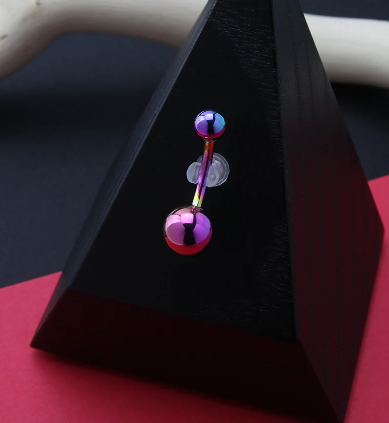 Rainbow PVD Titanium Internally Threaded Belly Button Ring - Image 2