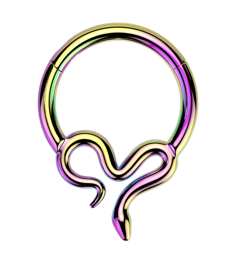 Rainbow PVD Winding Snake Titanium Hinged Segment Ring