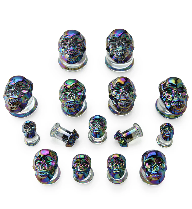 Rainbow Skull Double Flare Glass Plugs - Image 2