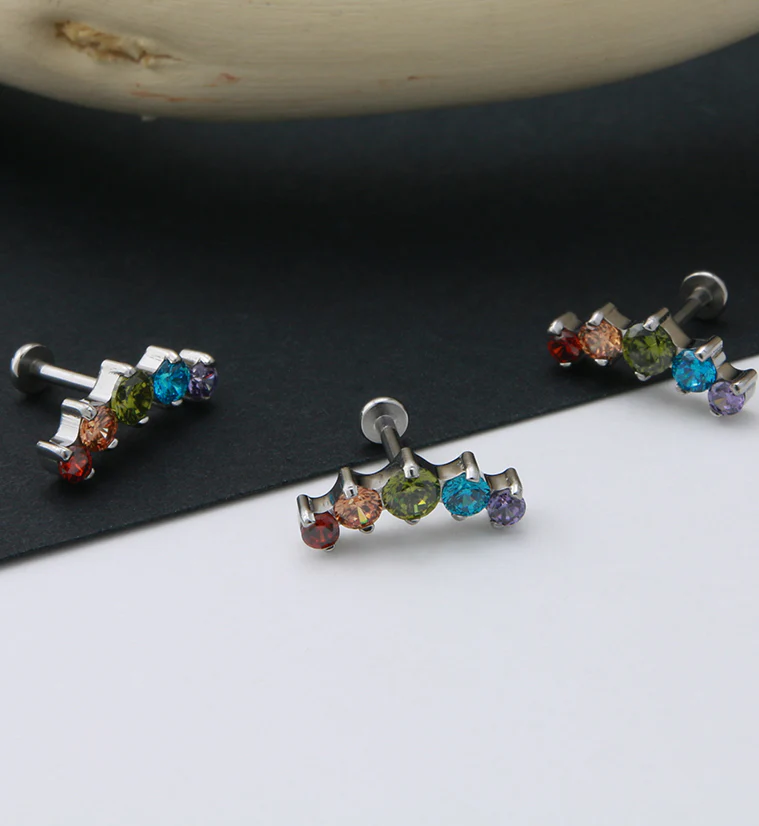 Rainbow String CZ Labret Post - Image 2
