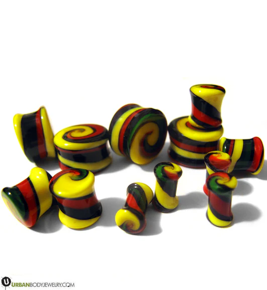 Rasta Swirl Glass Plugs - Image 3