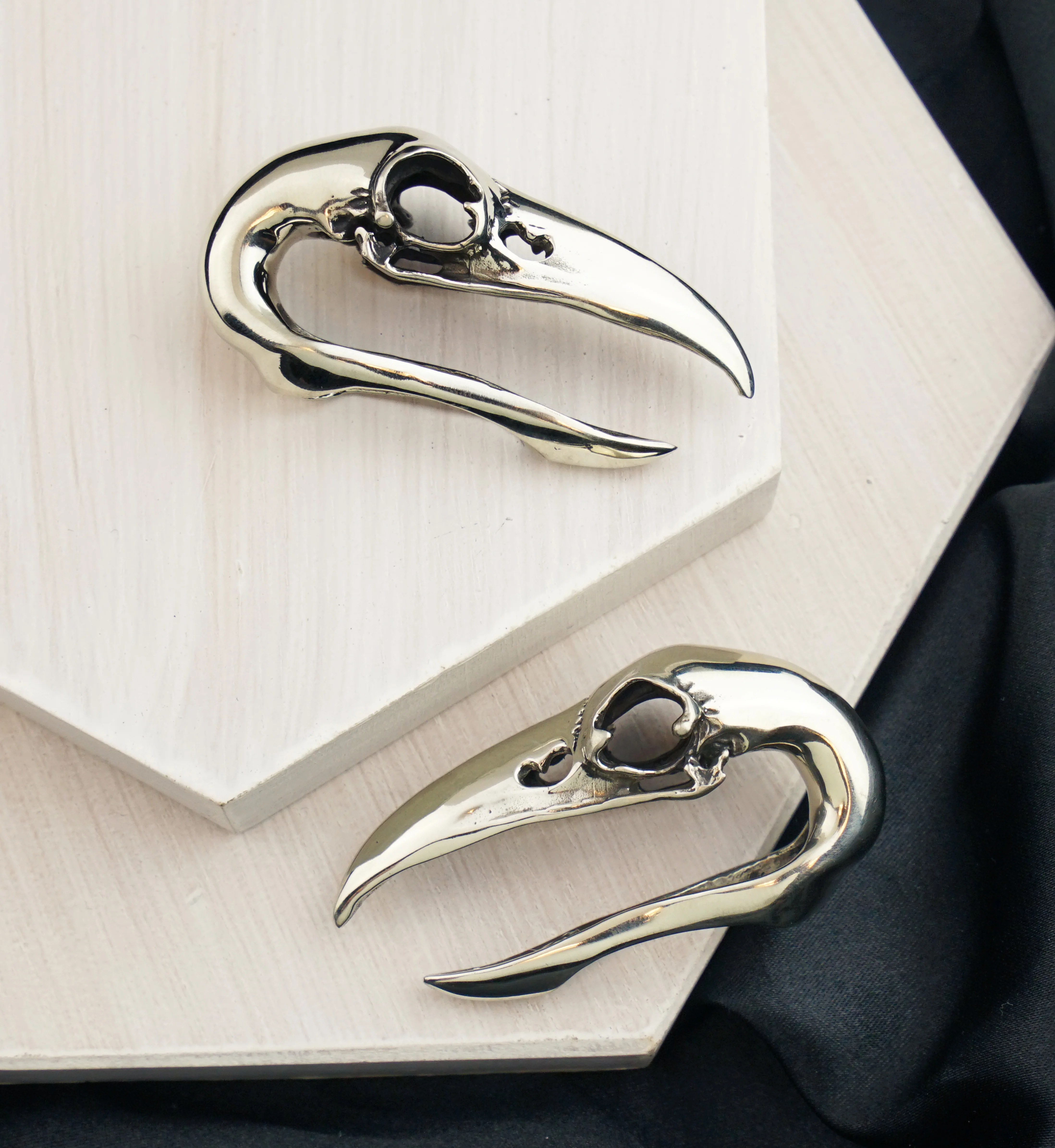 Raven White Brass Ear Weights - Image 2