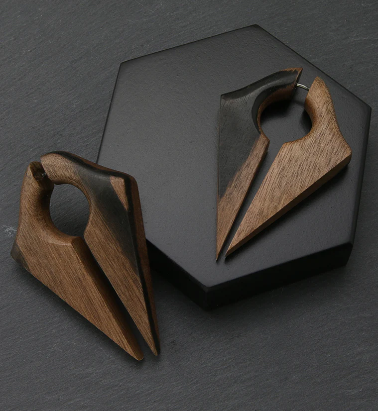 Ravine Areng Wood Fake Gauge Keyhole Earrings - Image 2
