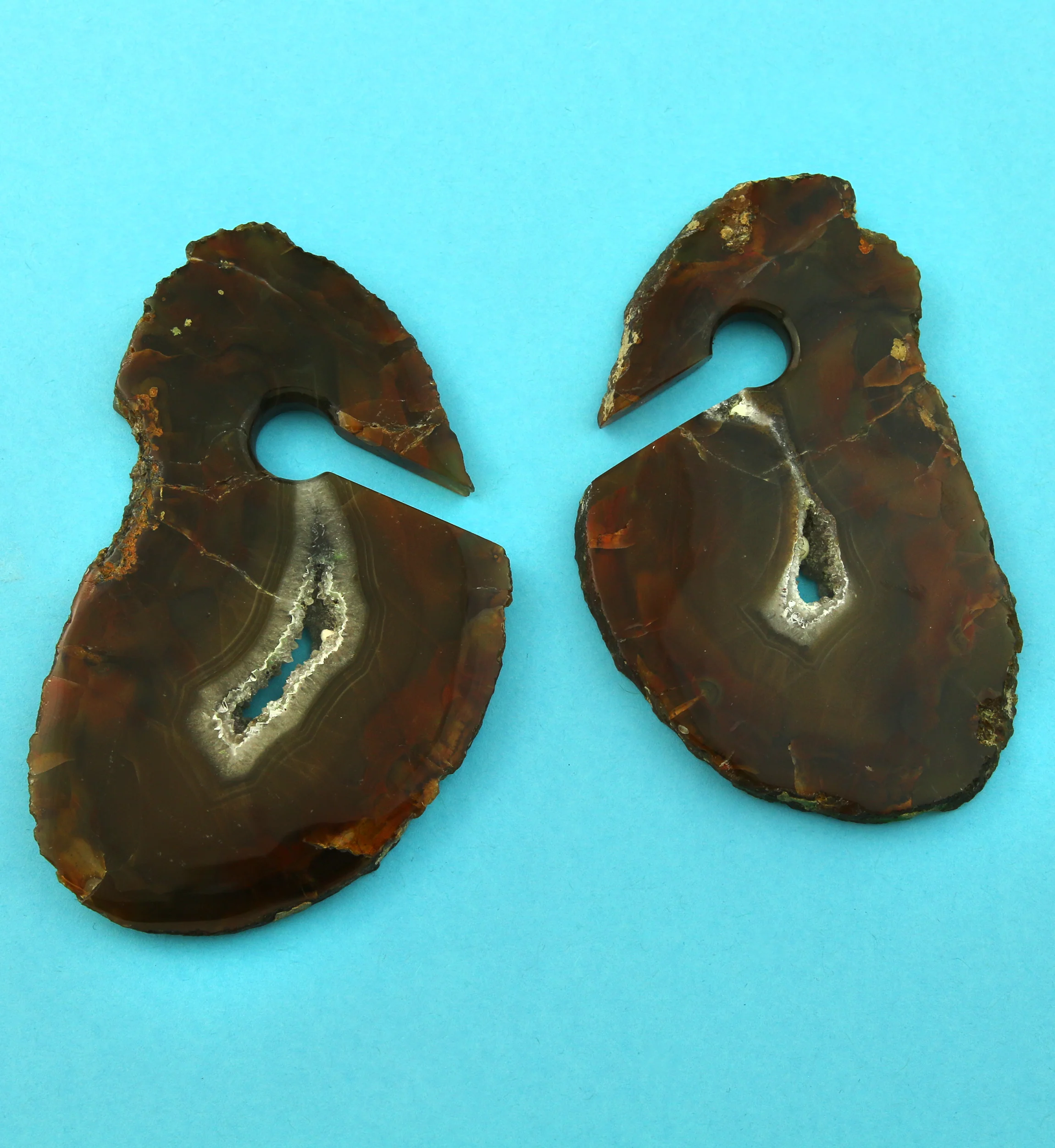 Raw Slice Agate Stone Keyhole Ear Weights Version 3 - Image 2