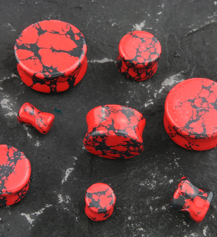 Red And Black Howlite Stone Plugs - Image 2