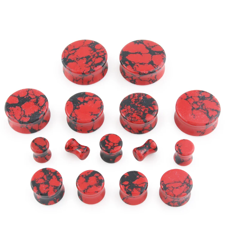 Red And Black Howlite Stone Plugs - Image 4