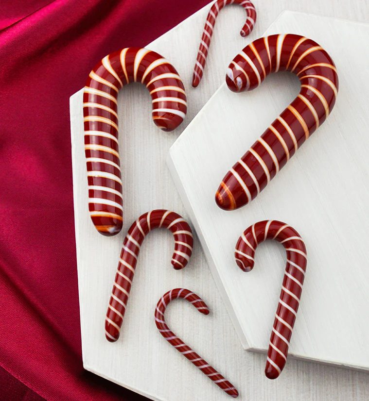 Red And White Candy Cane Glass Ear Hangers - Image 2