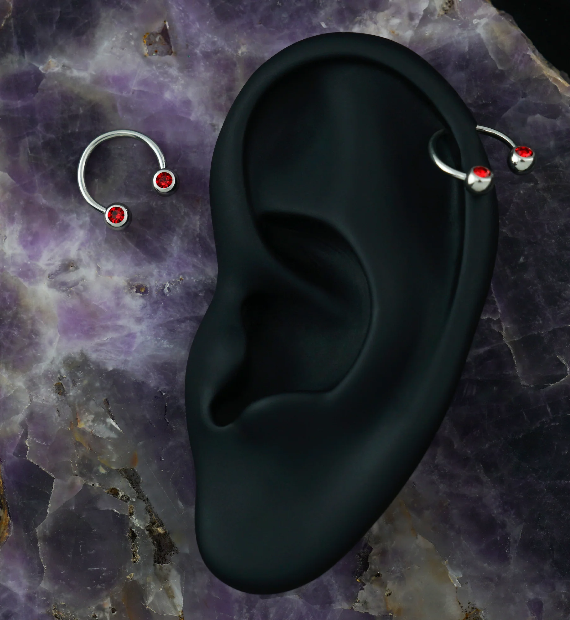 Red CZ Steel Stainless Circular Barbell - Image 3