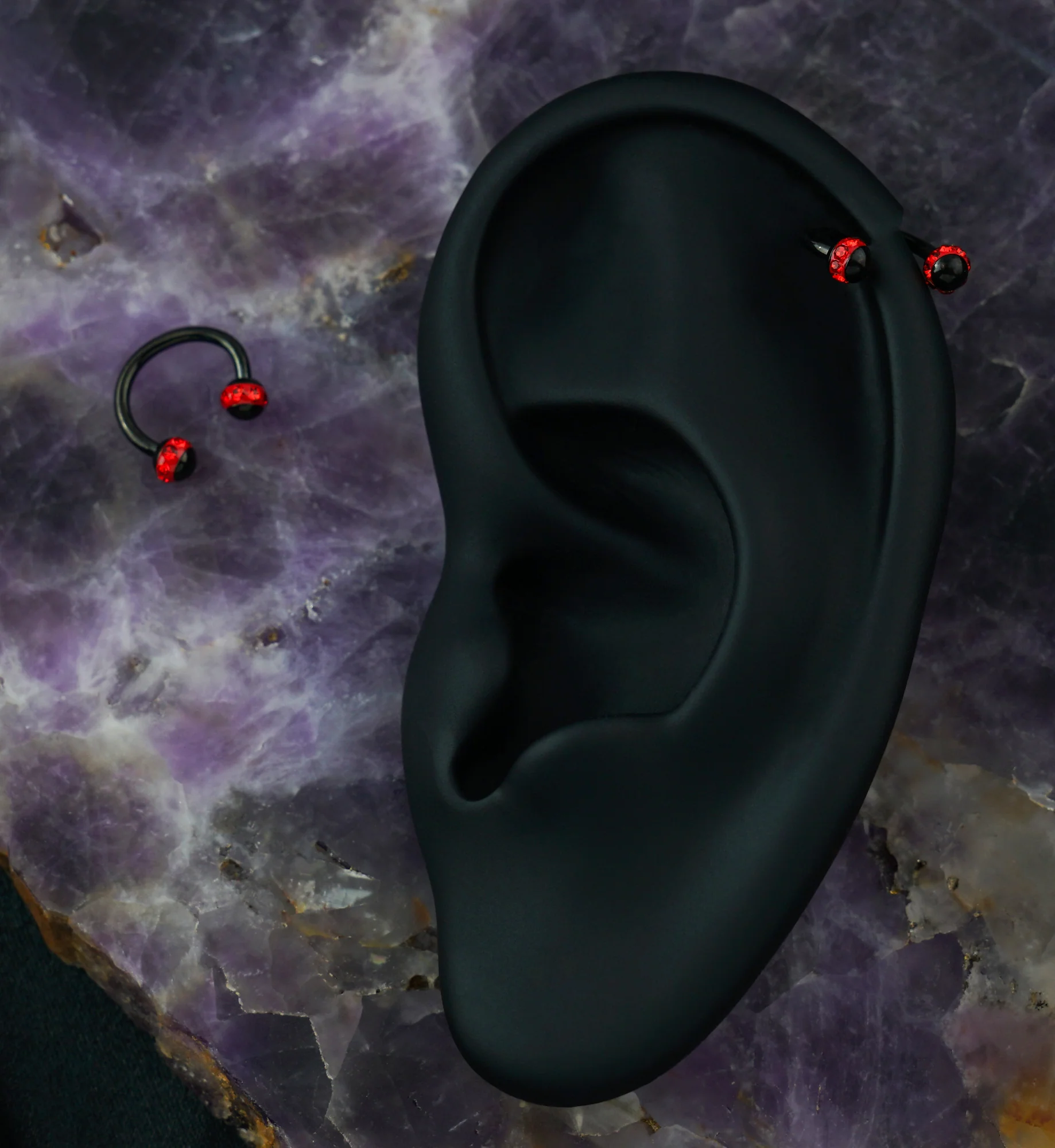 Red Gem Orb Black Circular Barbell - Image 3