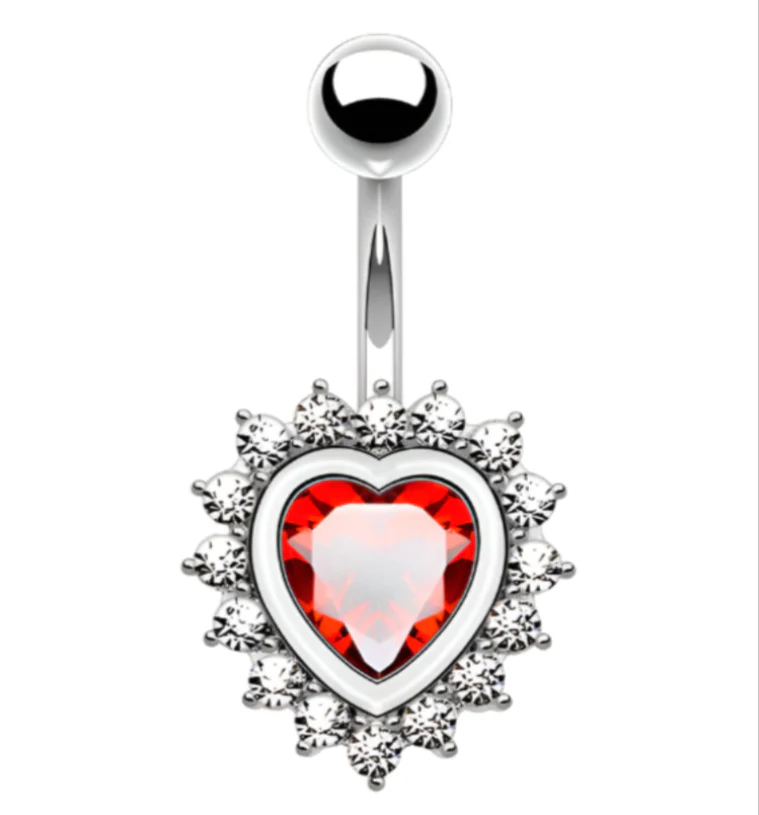 Red Heart CZ Stainless Steel Belly Button Ring