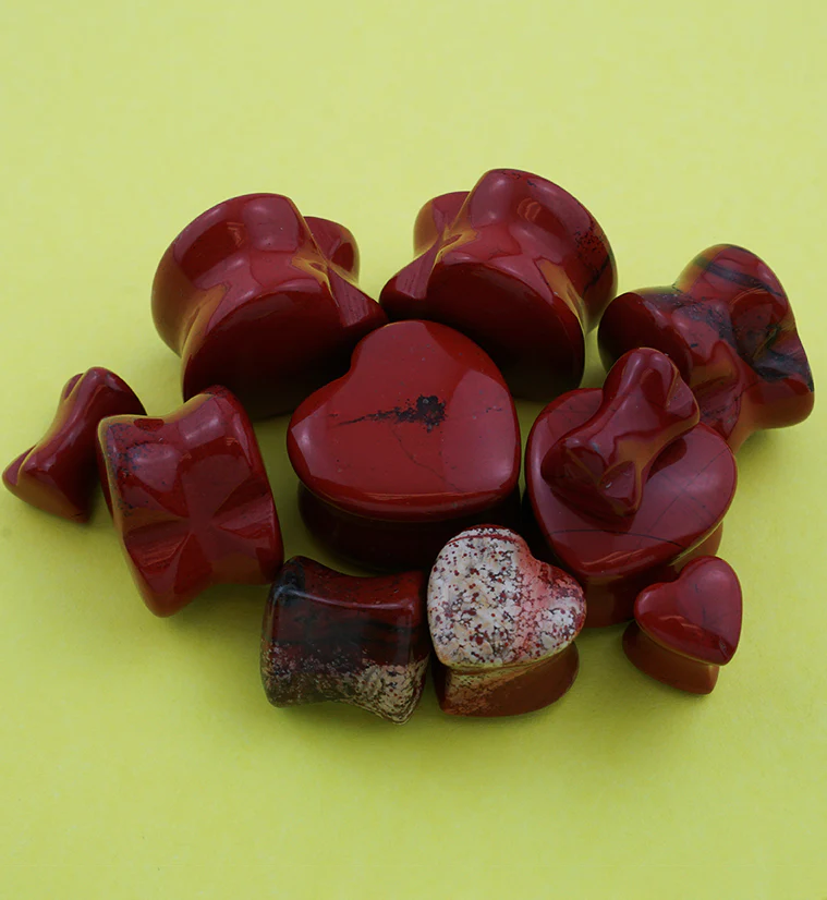 Red Jasper Stone Heart Shape Plugs - Image 2