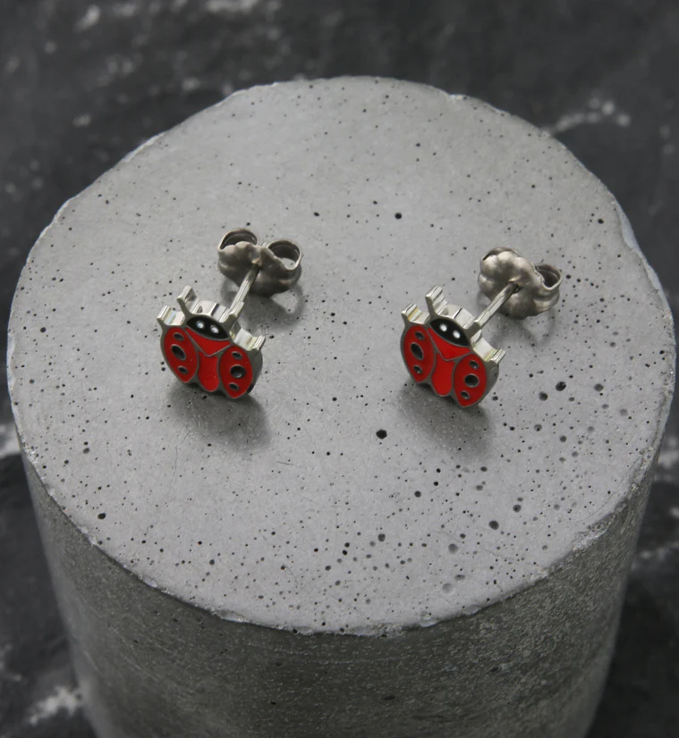 Red Ladybug Titanium Stud Earrings - Image 2