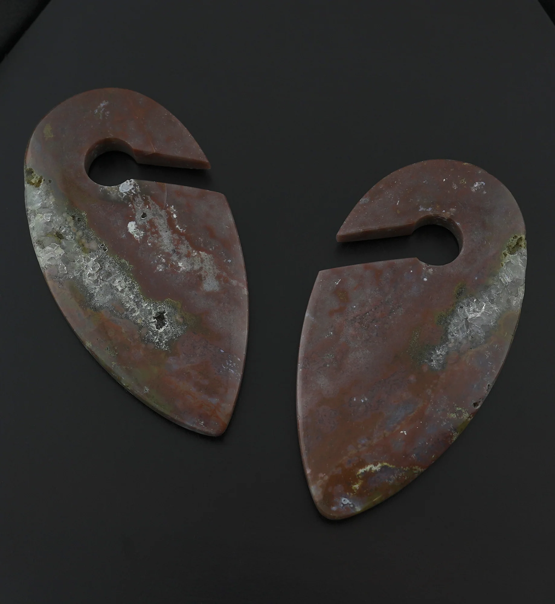 Red Moss Agate Stone Keyhole Ear Weights - Image 2