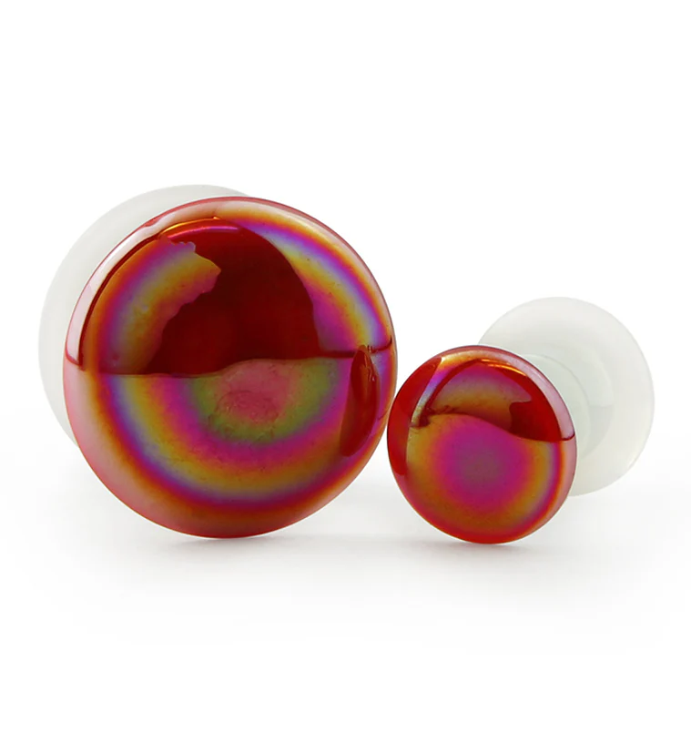 Red Oil Splash Single Flare Glass Plugs - Image 3
