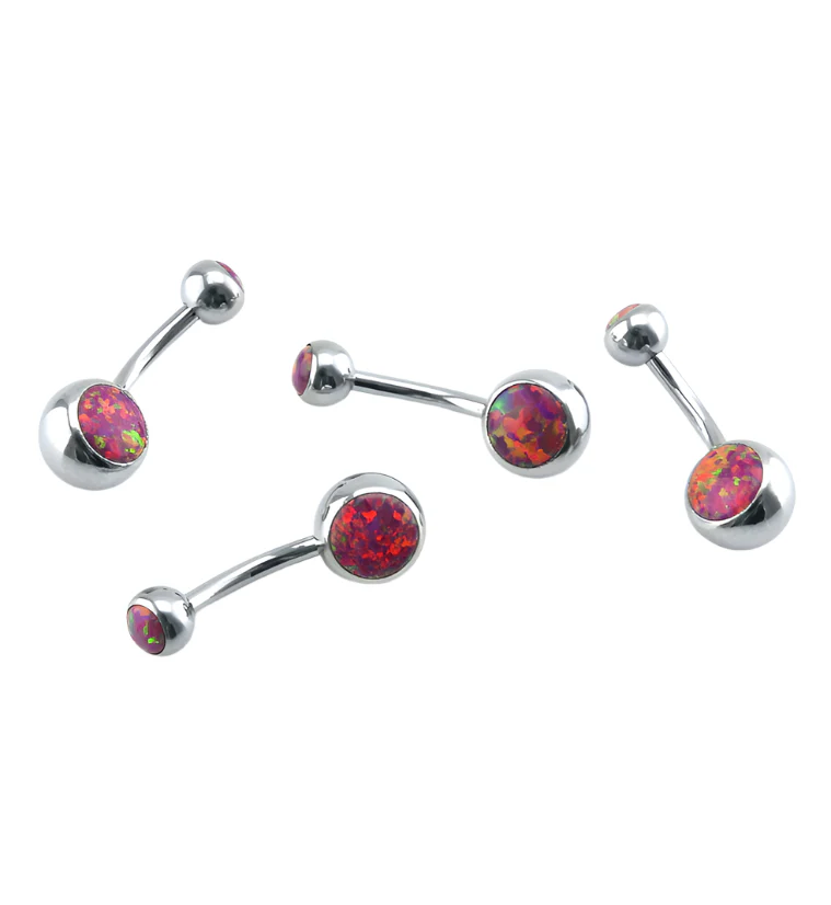 Red Opalite Stainless Steel Belly Button Ring - Image 2