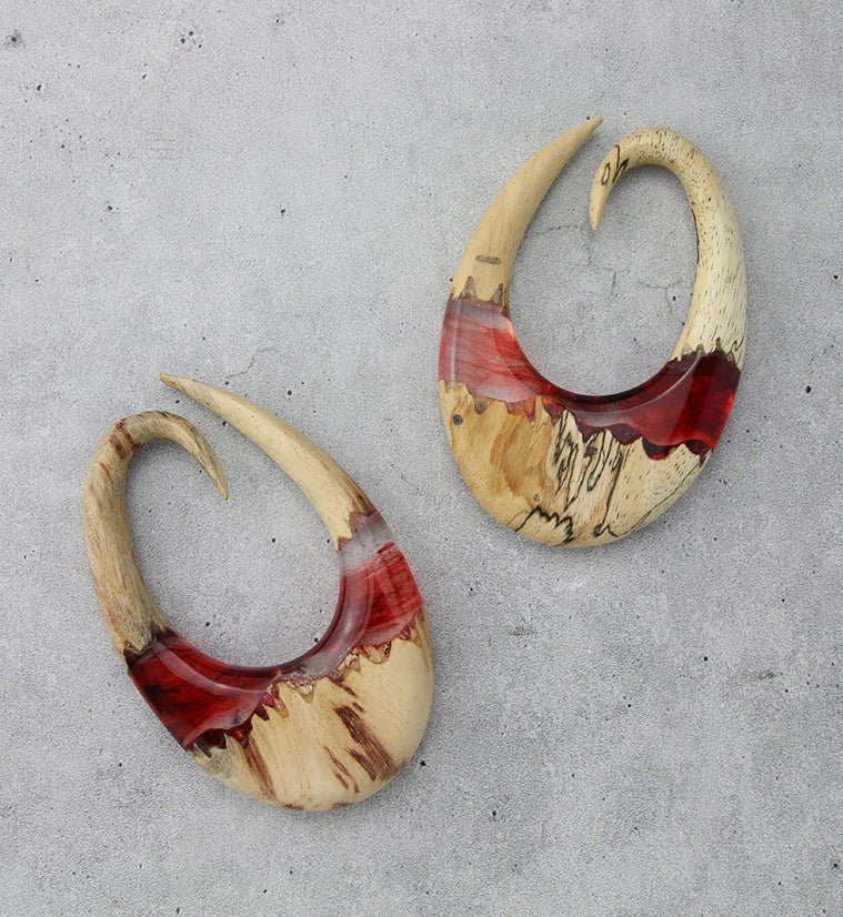 Red Resin Ellipse Tamarind Wood Ear Weights - Image 3