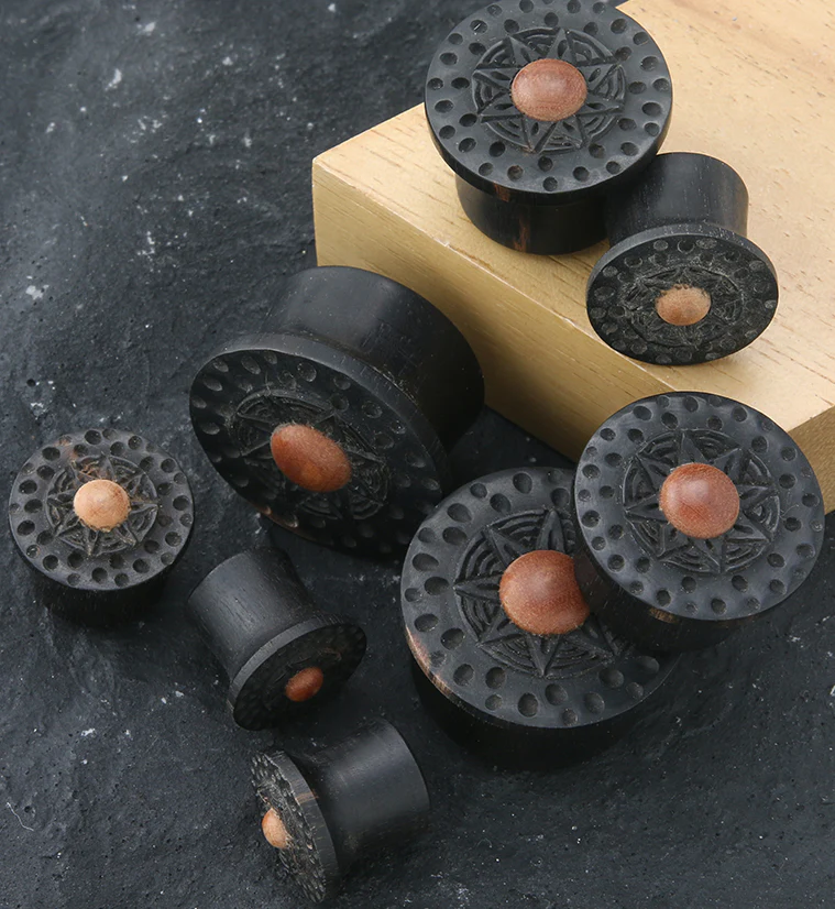 Red Sol Hammered Areng Wood Mayan Flare Plugs - Image 2