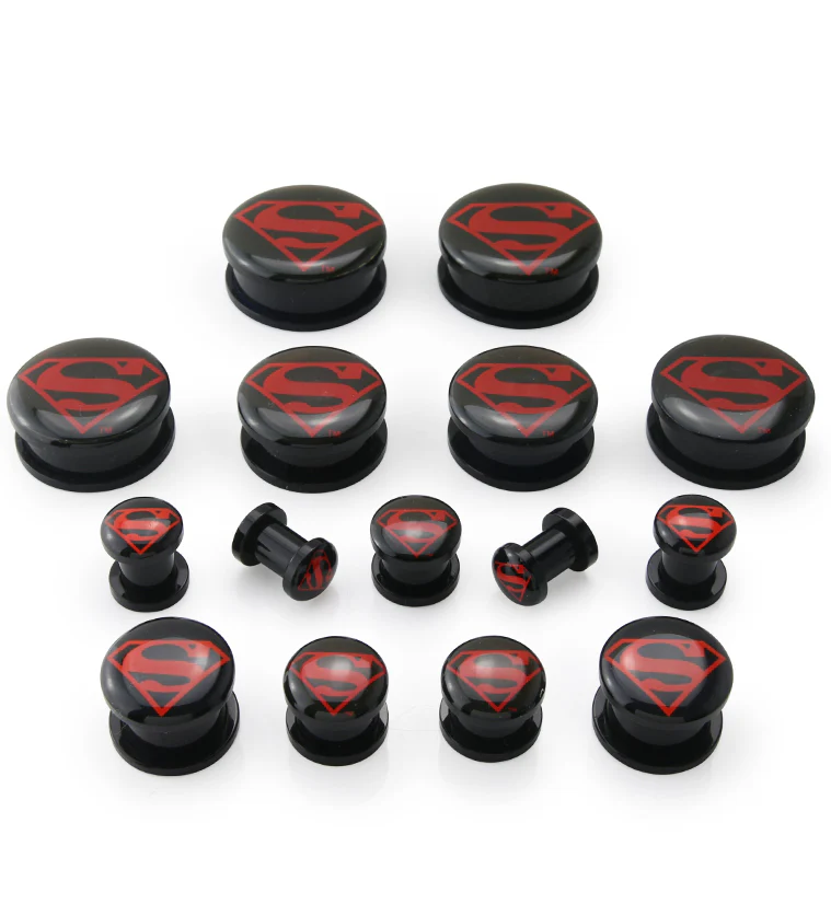 Red Superman Screw Back Plugs - Image 3