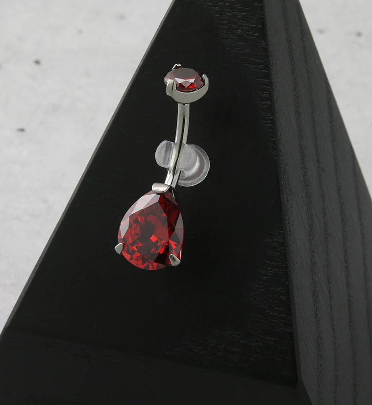 Red Teardrop CZ Titanium Belly Button Ring - Image 2