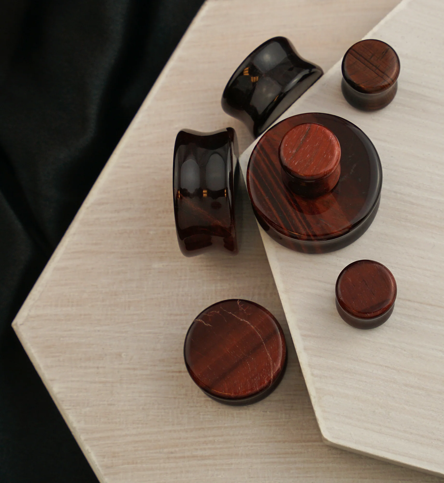 Red Tiger Eye Double Flare Stone Plugs - Image 2