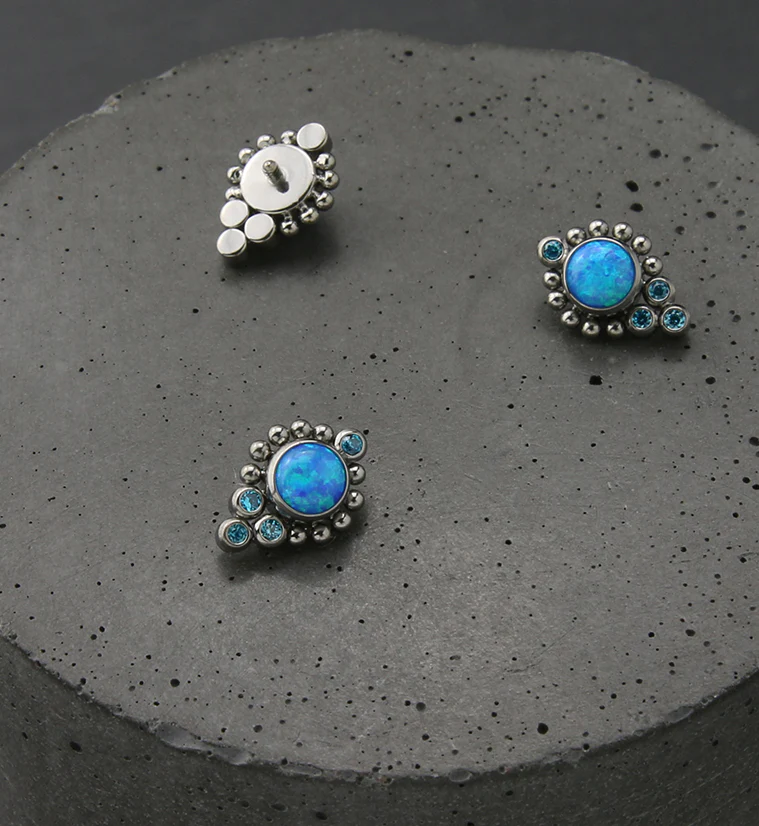 Regal Blue Opalite Aqua CZ Titanium Internally Threaded Top - Image 2