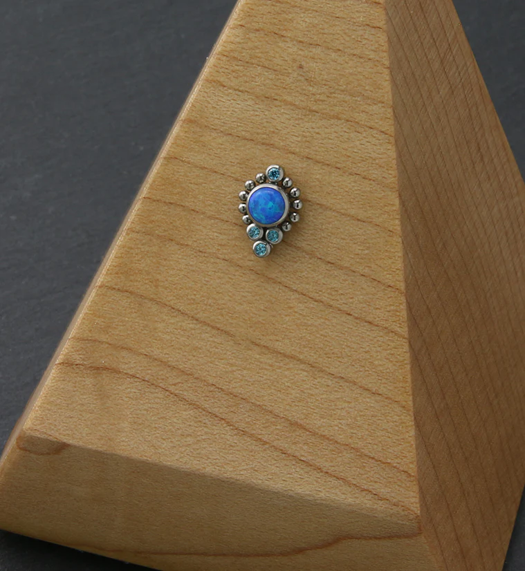 Regal Blue Opalite Aqua CZ Titanium Threadless Top - Image 2