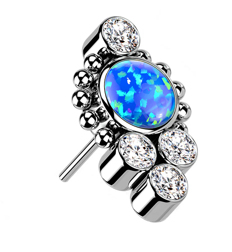 Regal Blue Opalite Clear CZ Titanium Threadless Top