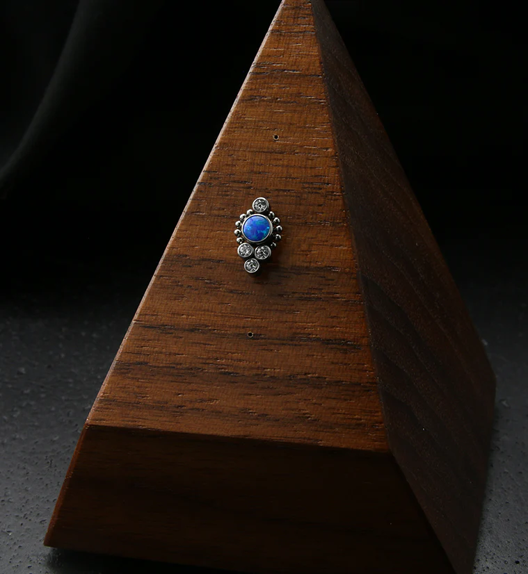 Regal Blue Opalite Clear CZ Titanium Threadless Top - Image 2