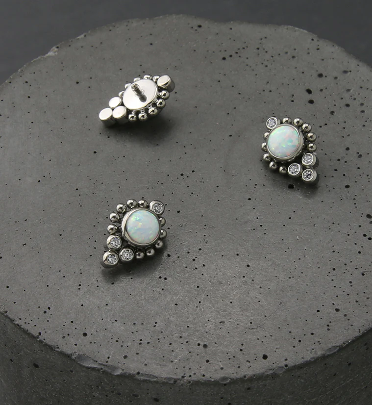 Regal White Opalite Clear CZ Titanium Internally Threaded Top - Image 2