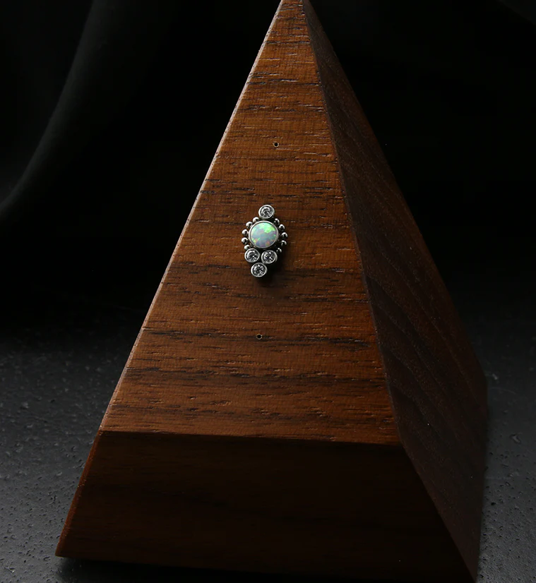 Regal White Opalite Clear CZ Titanium Threadless Top - Image 2
