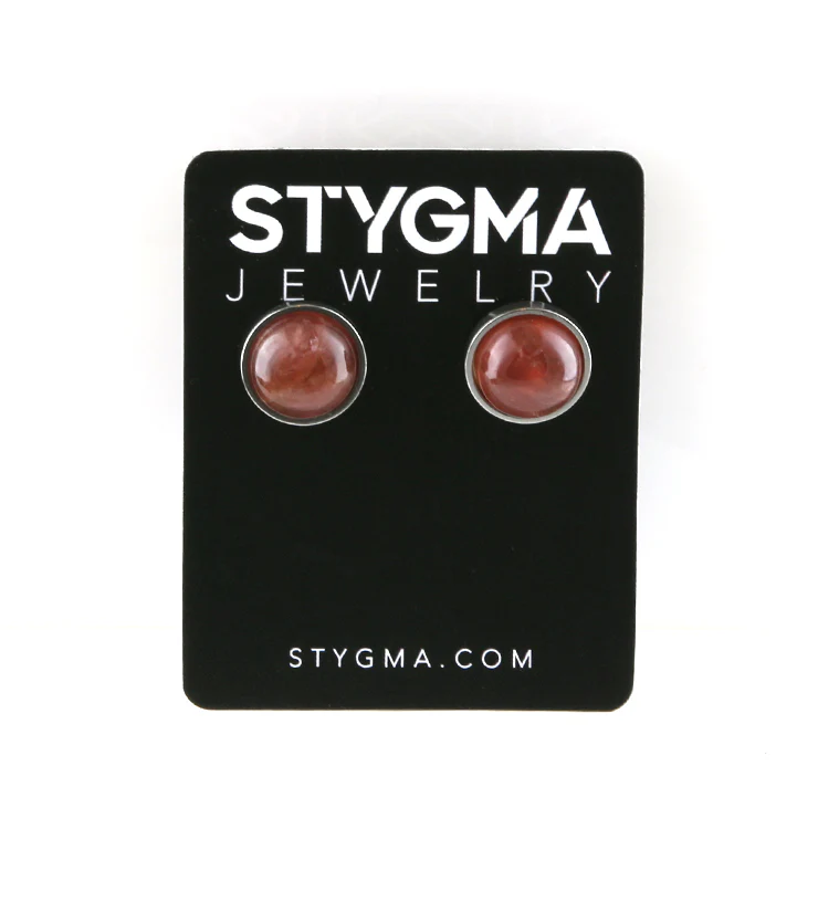 Rhodochrosite Stone Stud Earrings