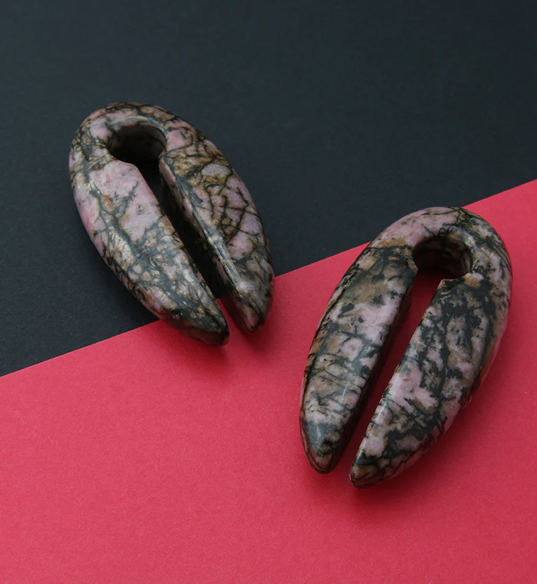 Rhodonite Stone Keyhole Ear Weights - Image 2