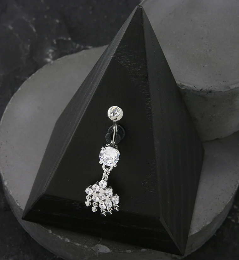 Rhombus CZ Dangle Stainless Steel Belly Button Ring - Image 2