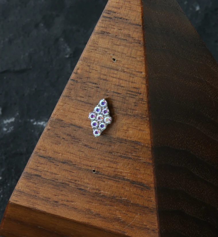 Rhombus Rainbow Aurora CZ Threadless Titanium Top - Image 2