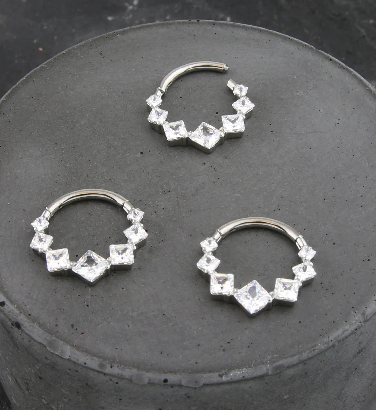 Rhombus Row Clear CZ Titanium Hinged Segment Ring - Image 2