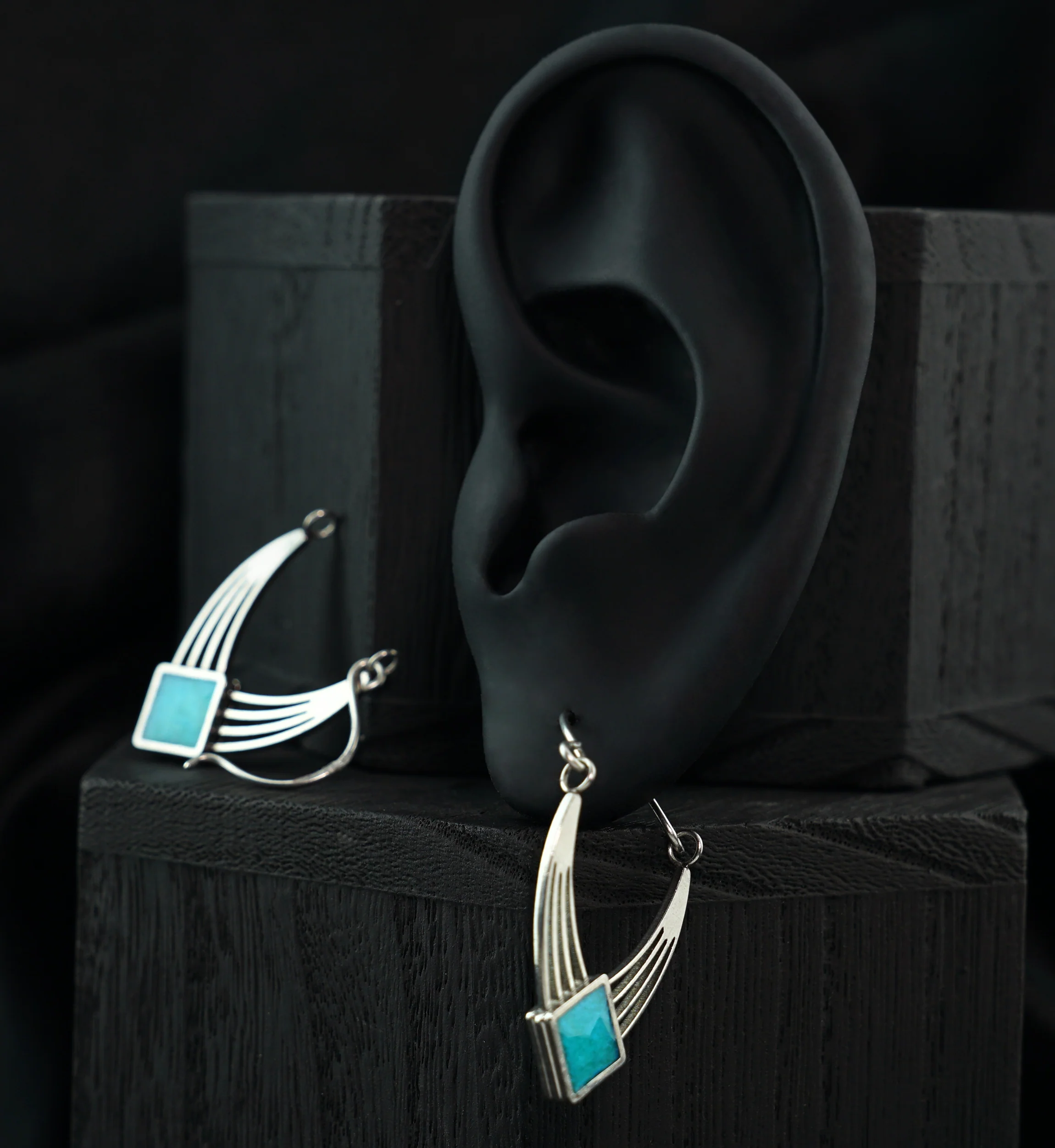Rhombus Turquoise Epoxy Stainless Steel Earrings - Image 2
