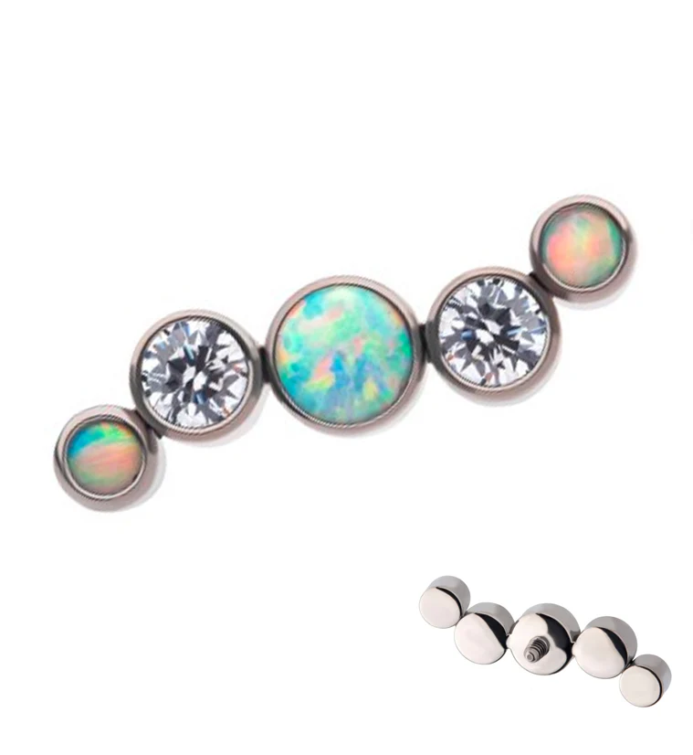 Ripple Clear CZ and White Opalite Internally Threaded Titanium Top