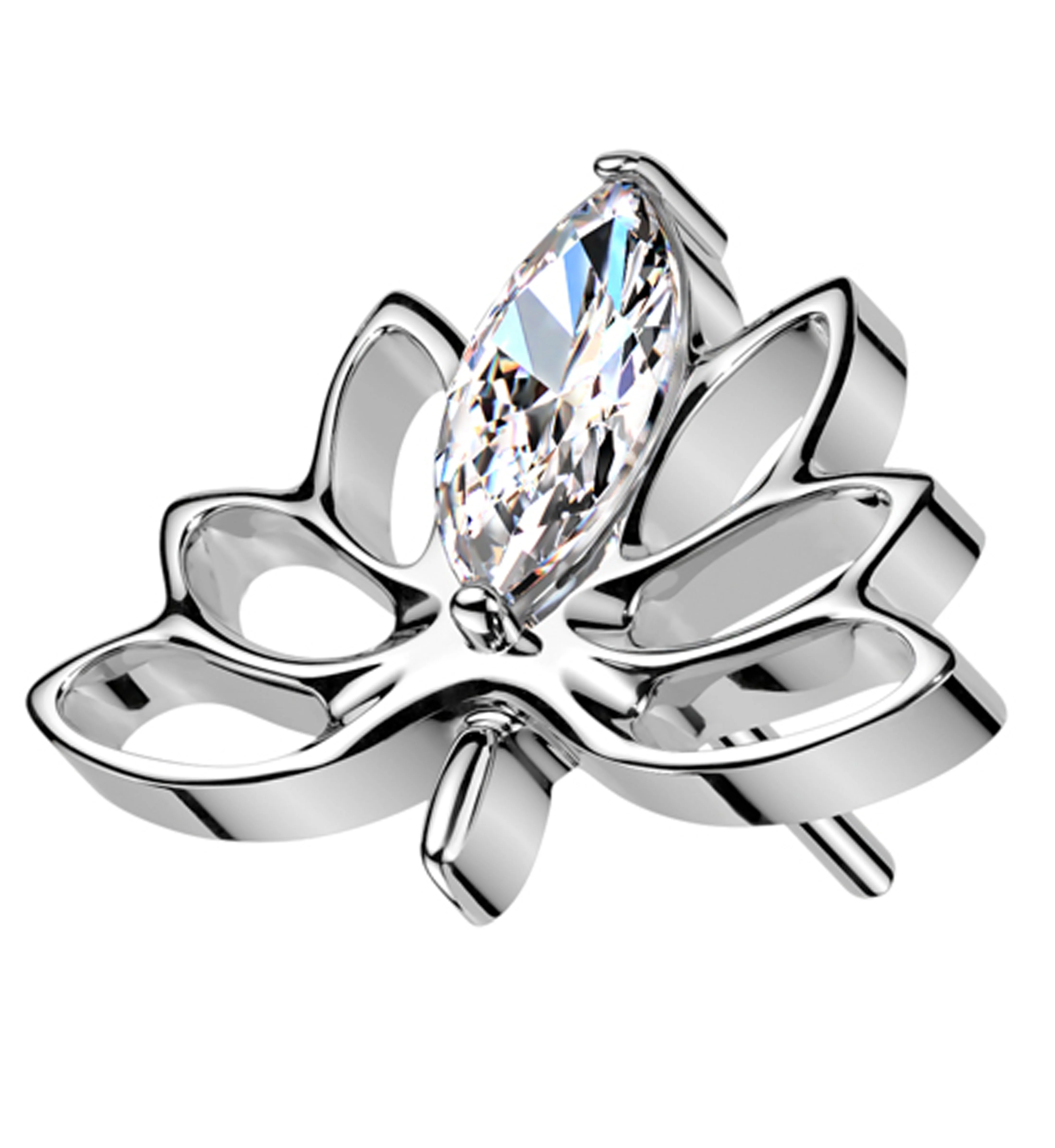 Rising Lotus Cutout Clear CZ Threadless Titanium Top