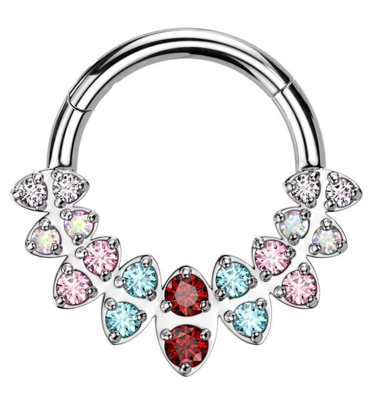 Riviere Rainbow CZ Stainless Steel Hinged Segment Ring