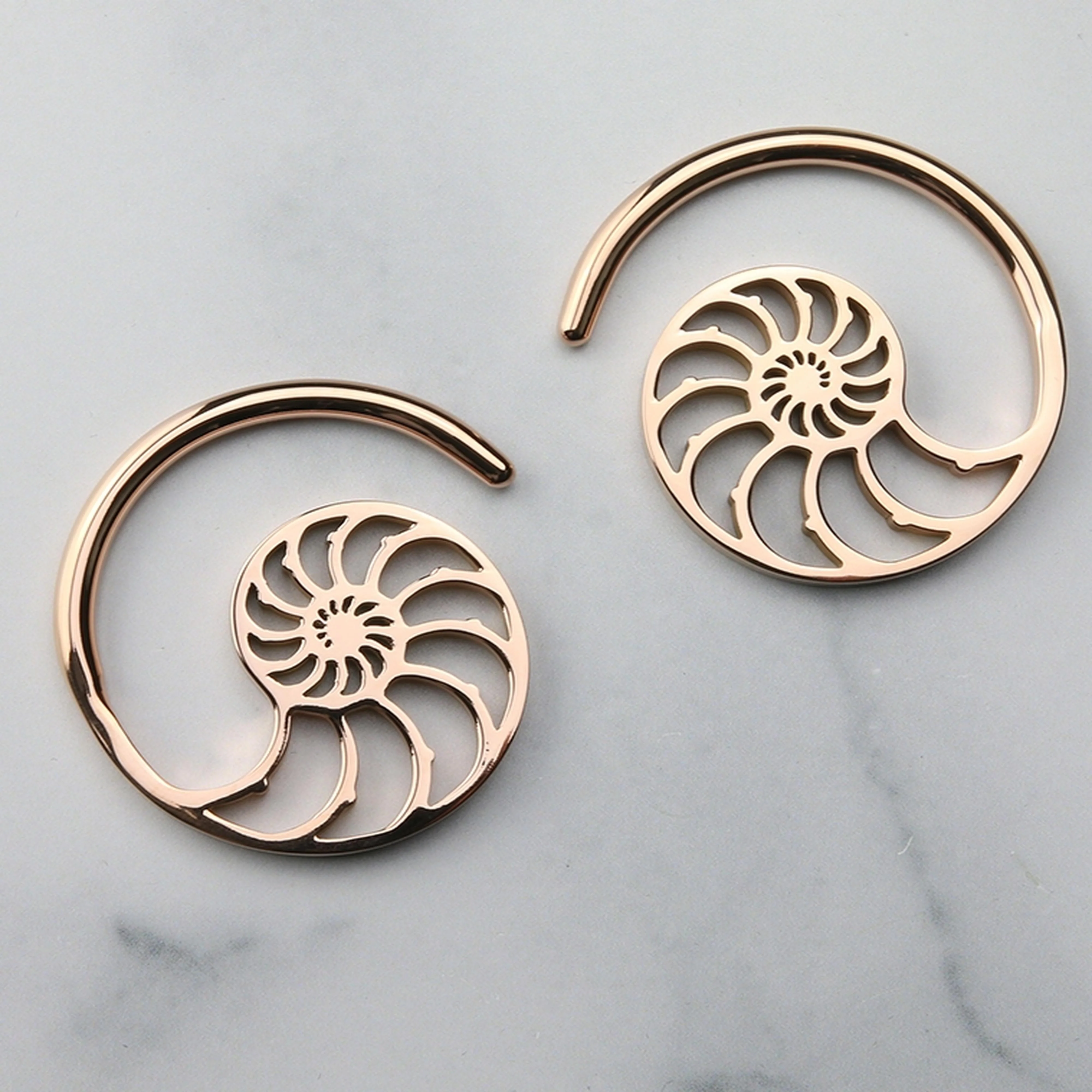 Rose Gold PVD Ammonite Ear Weights - Image 3