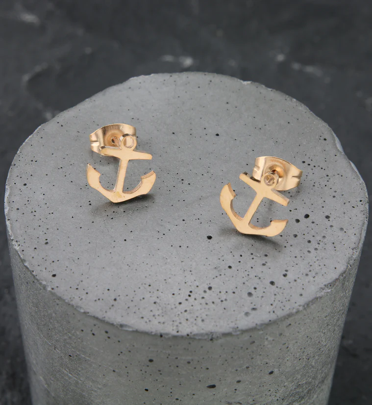 Rose Gold PVD Anchor Stainless Steel Earrings - Image 2