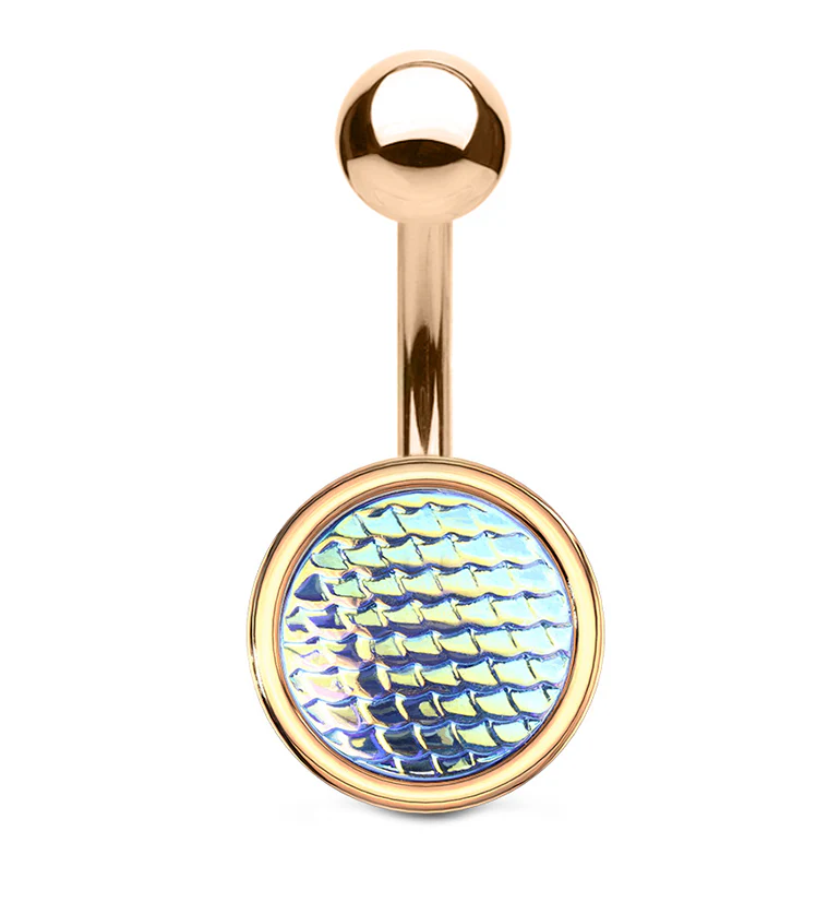 Rose Gold PVD Aqua Aurora Mermaid Scale Belly Button Ring