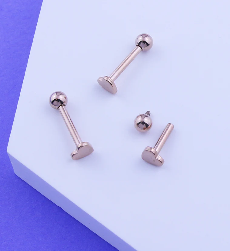 Rose Gold PVD Ball Heart End Internally Threaded Titanium Labret - Image 2