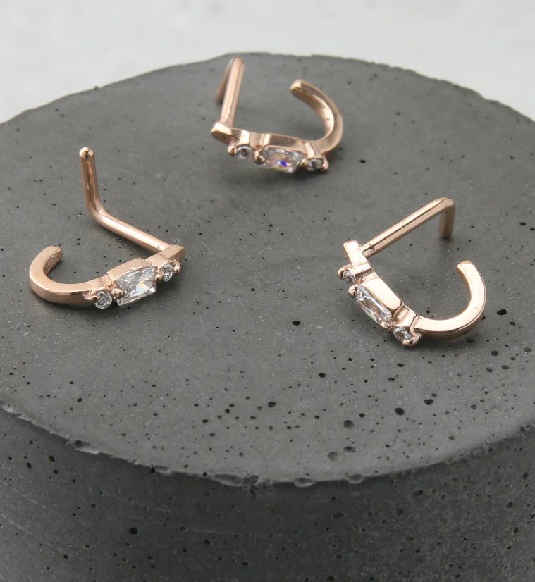 Rose Gold PVD Bauble CZ Stainless Steel Nose Curve - Image 2