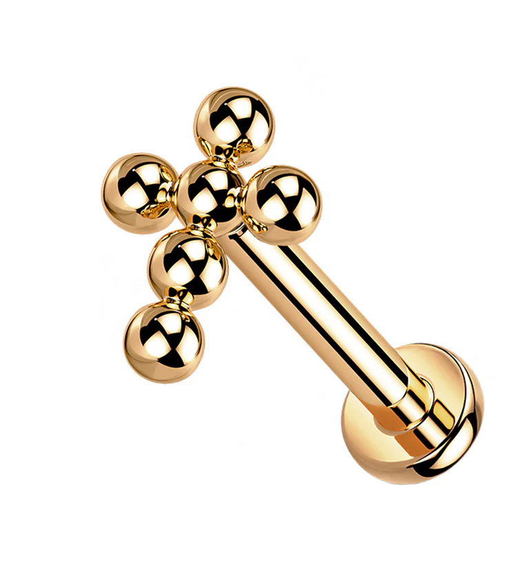 Rose Gold PVD Beaded Cross Titanium Labret